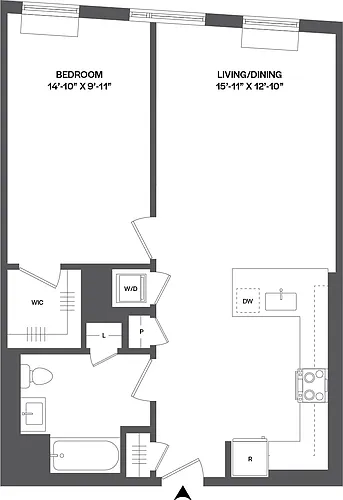 Floor plan 1 Bed/1 Bath-1B-2.1