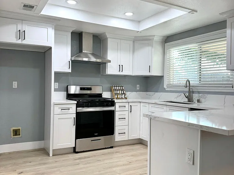 Kitchen with recessed lights