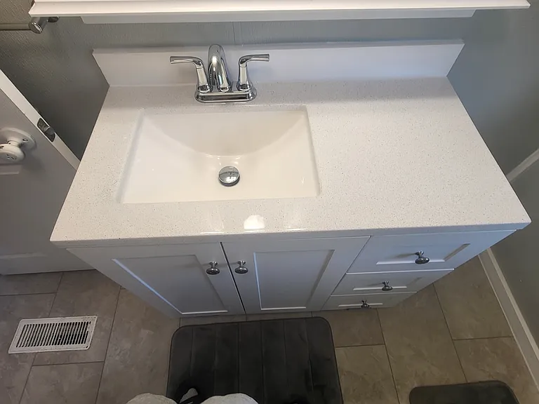 New bathroom sink, additional storage to be added for towels and toiletries