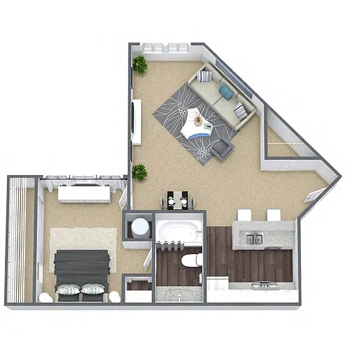 Floor plan A1: 1 Bed 1 Bath