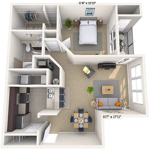 Floor plan Traditional 1x1 778-804 SF