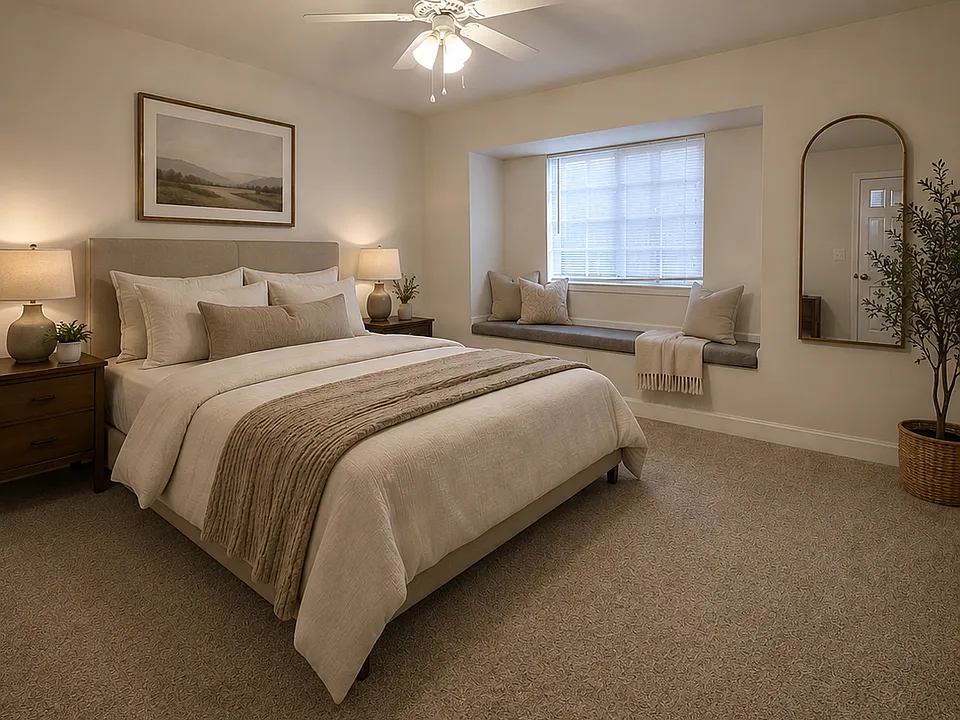 Townhome main bedroom with bay window