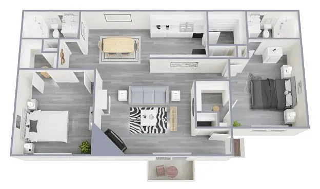 Floor plan 2 Bedroom with Fireplace