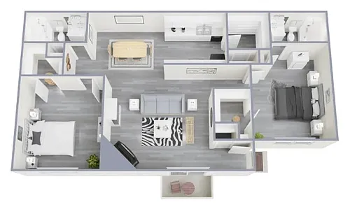 Floor plan 2 Bedroom with Fireplace