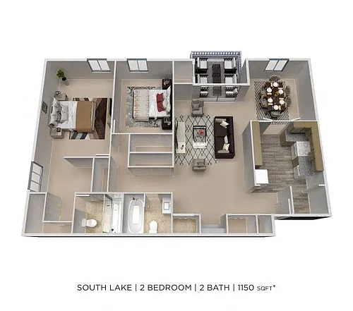 Floor plan Two Bedroom 2 Bath - 1,150 sqft