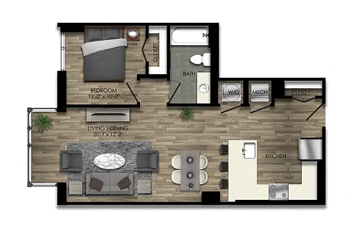Floor plan 1 Bed/1 Bath-21W