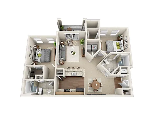 Floor plan 2 Bed, 2 Bath B (80% Income Restricted)