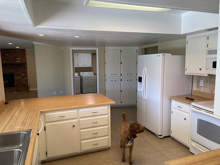 Kitchen with GE Profile appliances.
Convection Owen/ micro