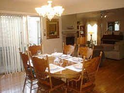Dining area with a patio view
