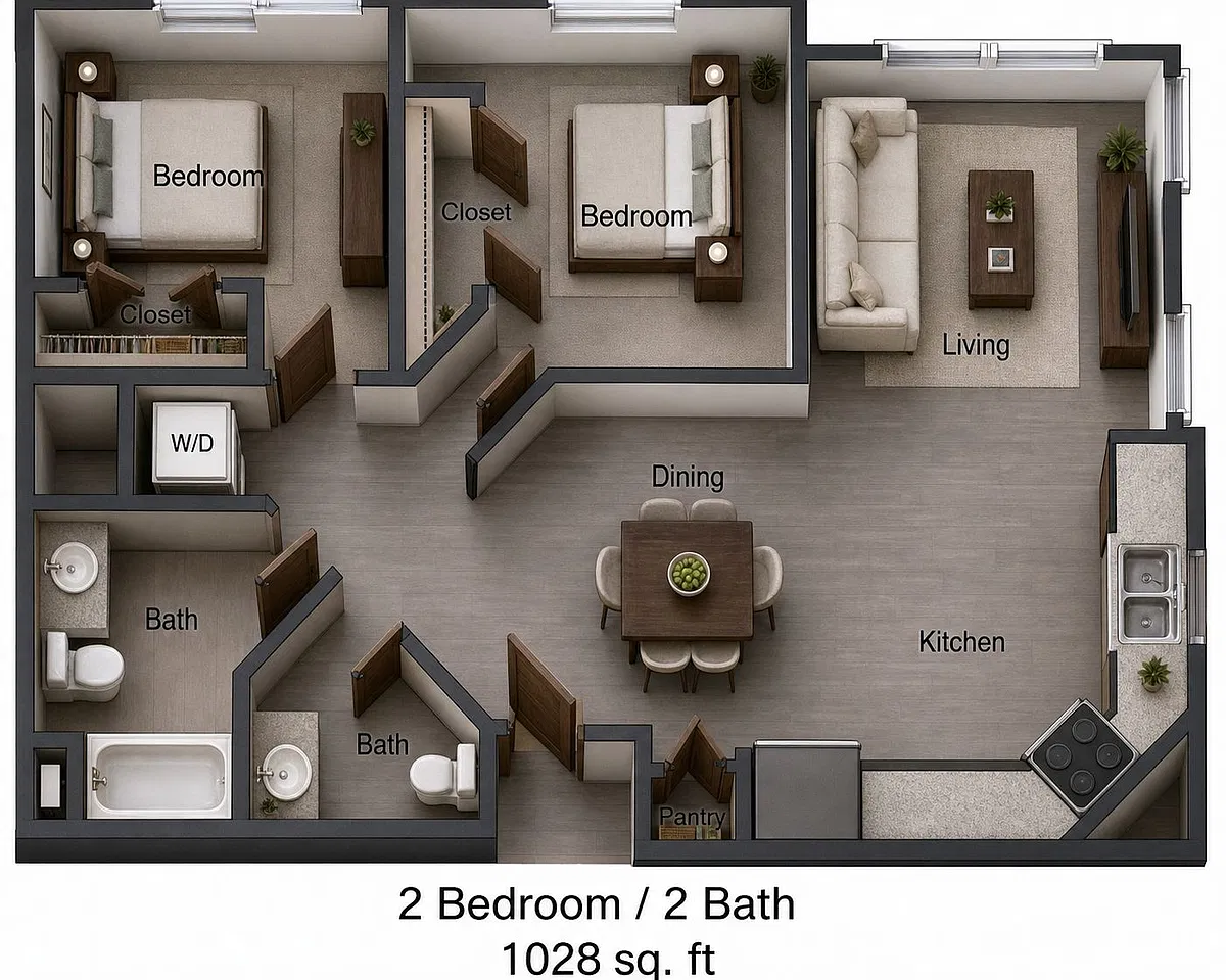 Floor plan 2 Bed | 2 Bath