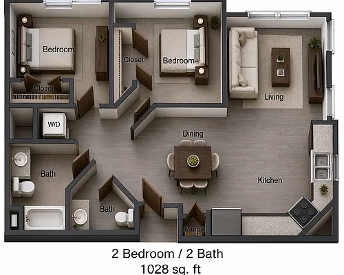 Floor plan 2 Bed | 2 Bath