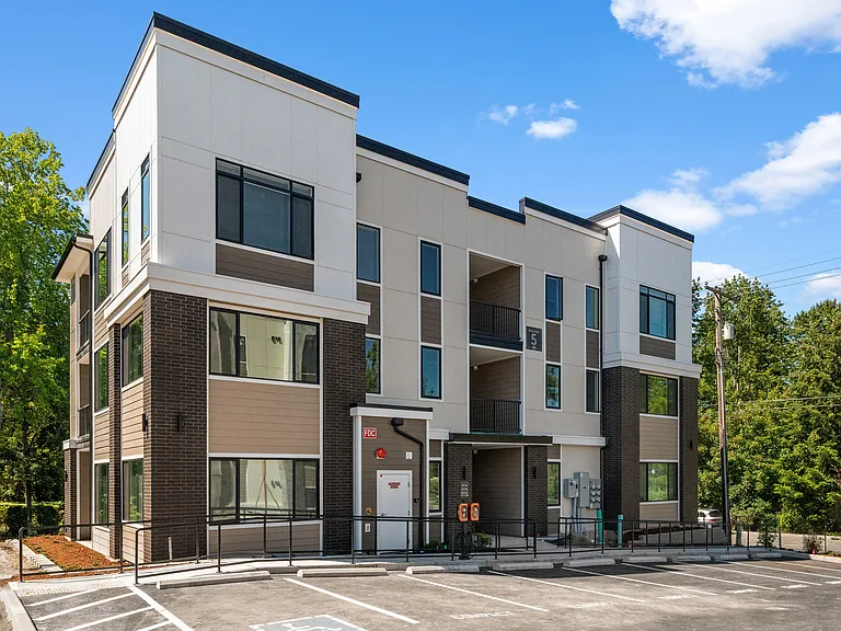 The F Building at 27 West Apartments offers spacious 2-bedroom, 2-bath Deluxe floor plans in a modern University Place community.