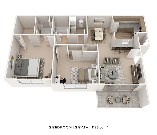 Floor plan Two Bedroom 2 Bath - 1,125 sqft
