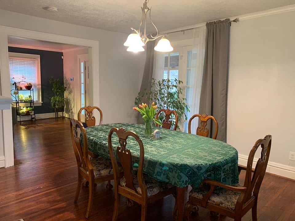 Dining Room with French doors leading to front porch