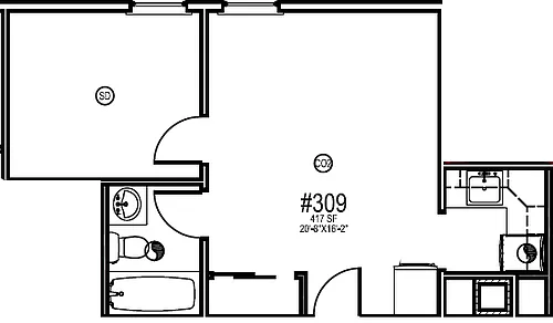 Floor plan 3rd Floor - 1 Bedroom - 1 Bathroom