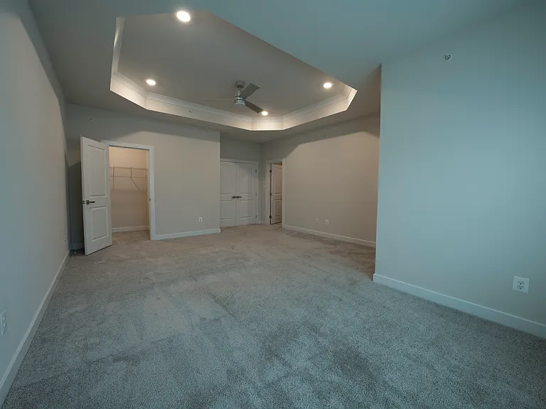 Large Owner's Bedroom features tray ceiling, TWO walk-in closets (one is a huge 12.5' x 6.5'), en suite bathroom, and smart ceiling fan
