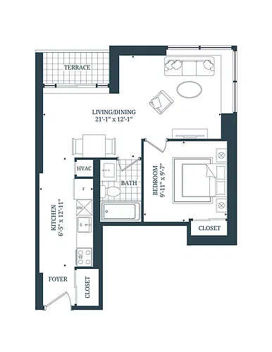 Floor plan 1 Bedroom 1 Bed 1 Bath 5