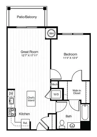 Floor plan A6 1 Bedroom 1 Bath with Balcony