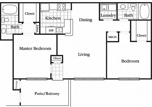Floor plan 2 Bedroom 2 Bath Large Standard