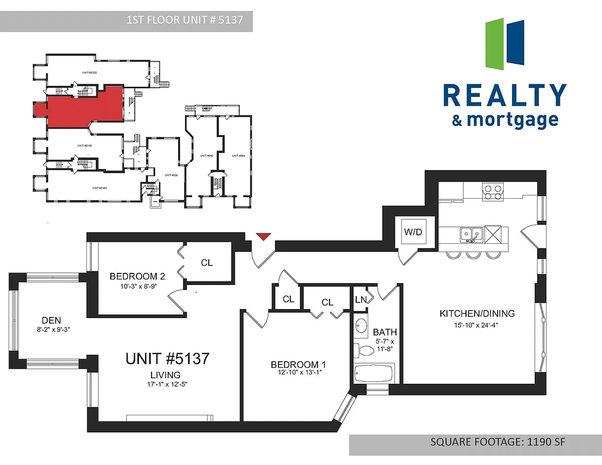 Floor plan Two Bed w/ Den 5137 1st