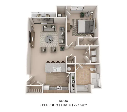 Floor plan 1 Bed 1 Bath Knox