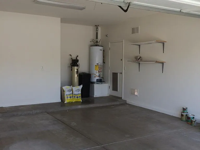 Garage with water softener.