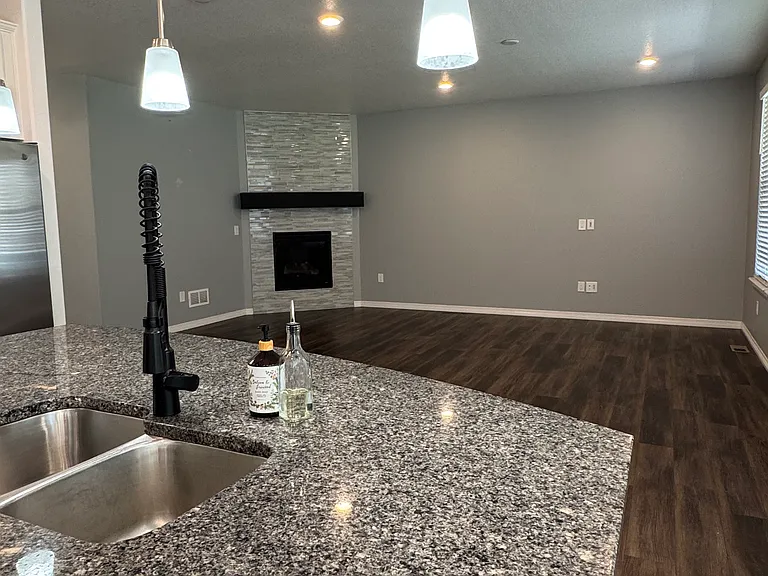 Looking at the great room from the kitchen