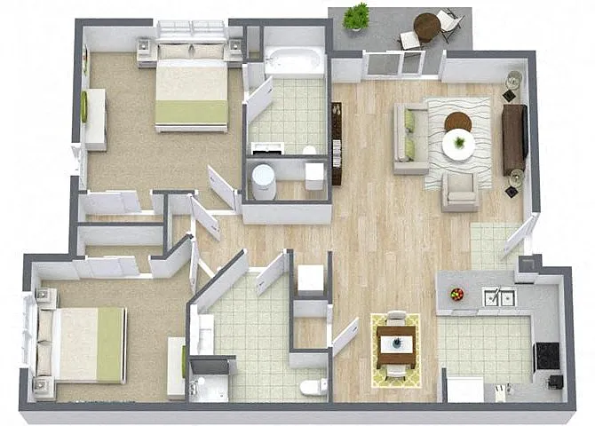 Floor plan Two Bedroom Two Bath 60%
