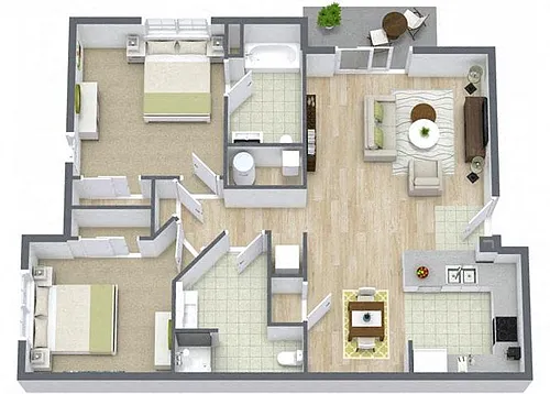 Floor plan Two Bedroom Two Bath 60%