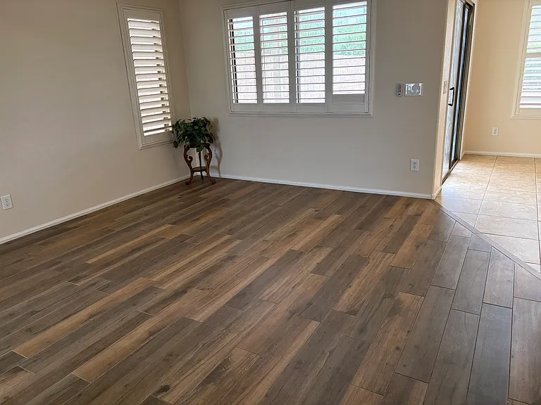 Great Room Wood Plank Porcelain Tile Flooring