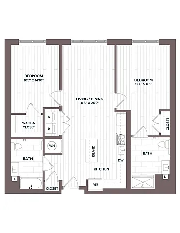 Floor plan 2 Bed/2 Bath - B3 HC Bldg F