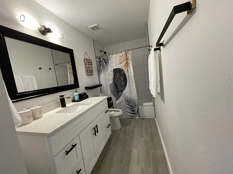 Newly updated bathroom vanity for ample storage.