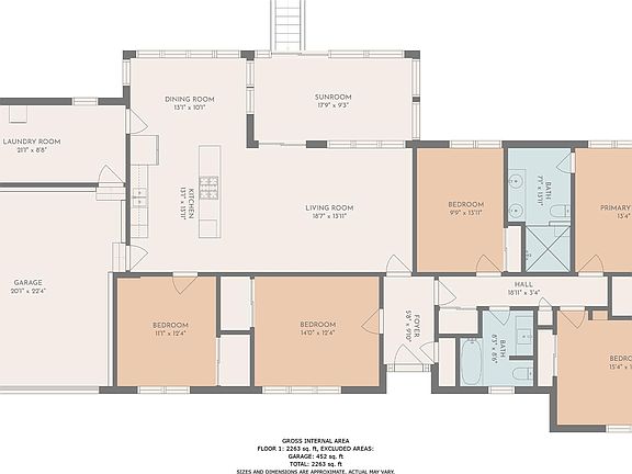 Here's the floorplan with measurements for each room.