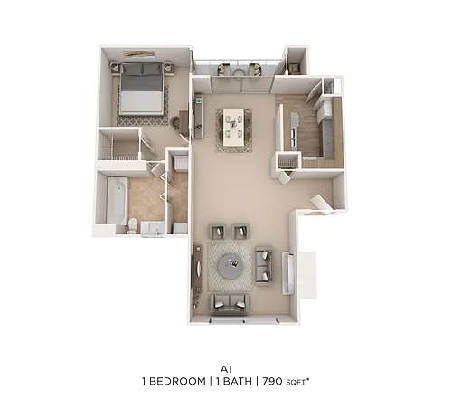 Floor plan One Bed One Bath 790 Sqft