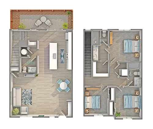 Floor plan 3 BR x 2.5 BA Townhome with Washer/Dryer