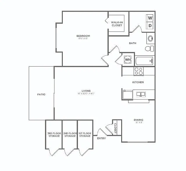 Floor plan One Bedroom One Bath (791 SF)
