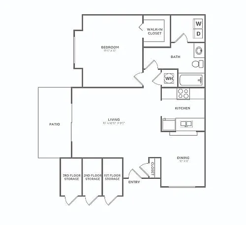 Floor plan One Bedroom One Bath (791 SF)