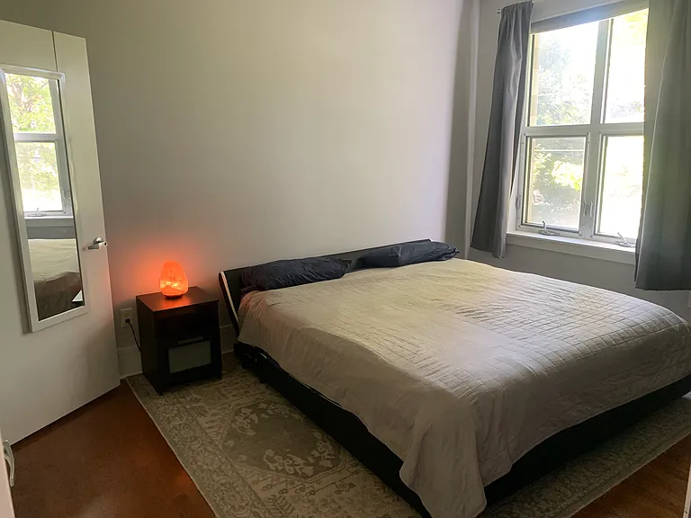 This is a king sized bed that easily fits with plenty of space