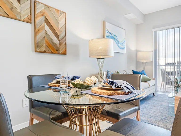 Boca Raton Florida apartment dining space with flowers on the table.
