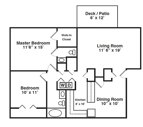 Floor plan 2 Bedroom 1 Bath - Large