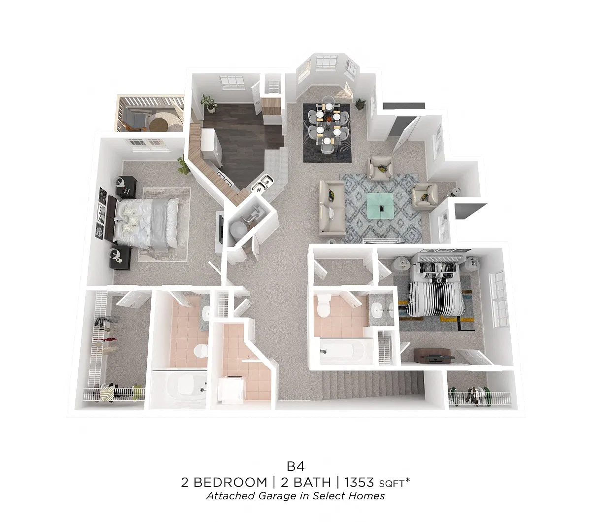 Floor plan Two Bedroom 2 Bath - 1,353 sqft