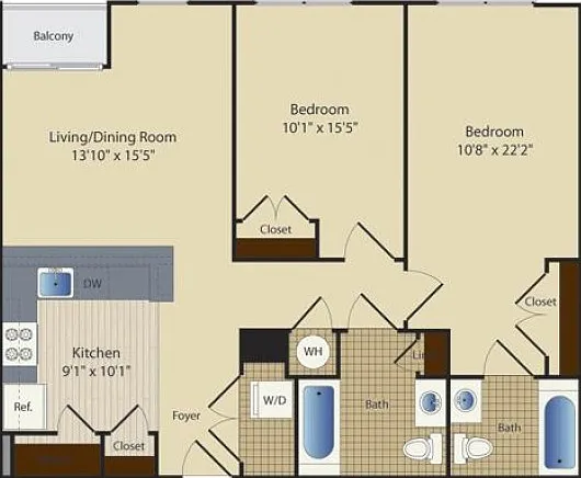 Two Bedroom Two Bath (976 SF) Two Bedroom Two Bath (976 SF)