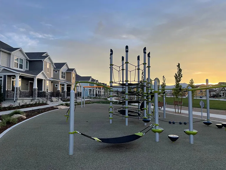 Park and playground in front of the townhome.