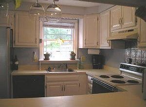 Kitchen with view of enormous back yard