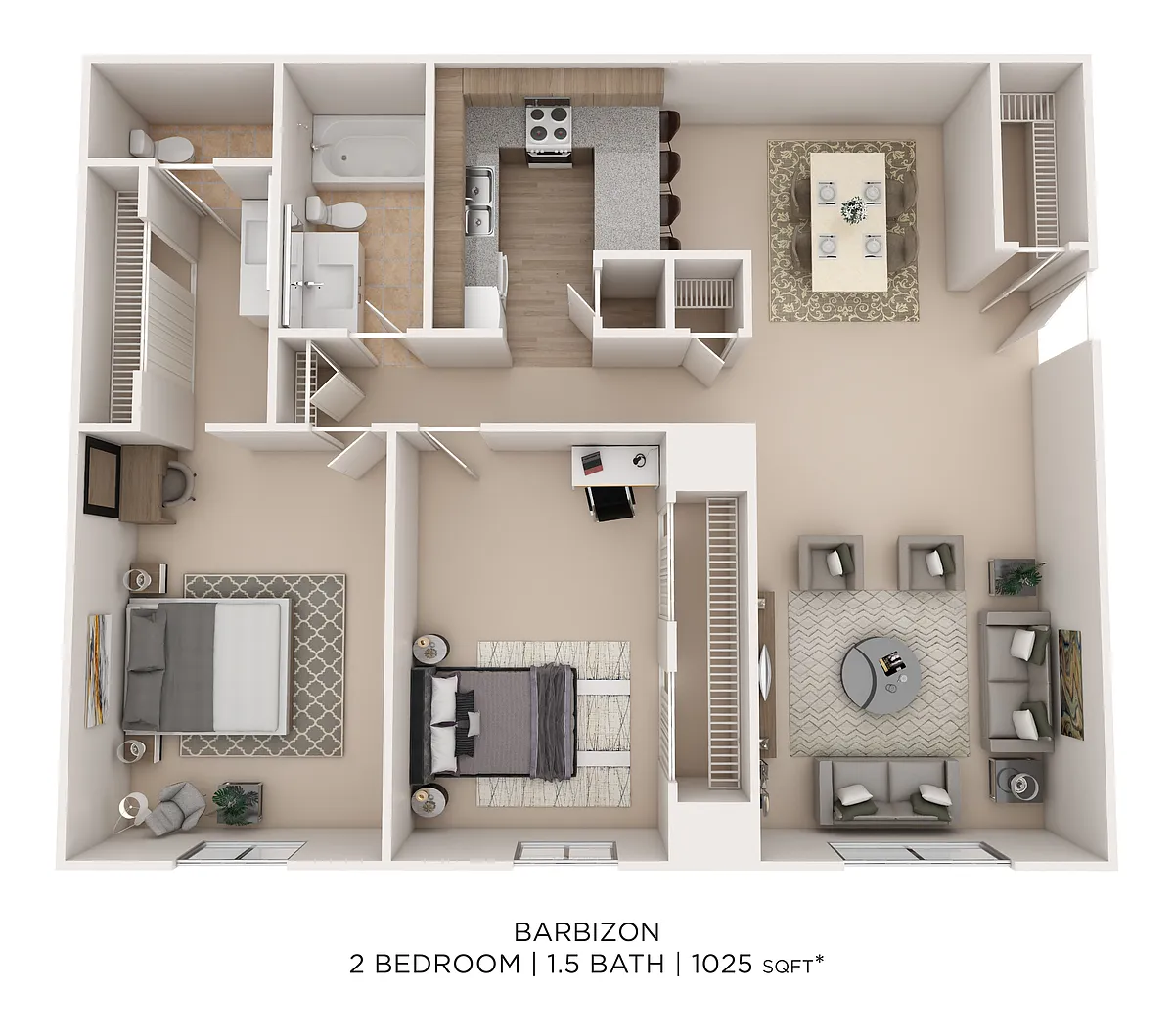 Floor plan Barbizon Two Bed B 1025