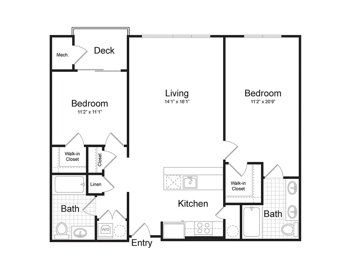 Floor plan 2-Bedroom 2-Bathroom | 1,140 sqft