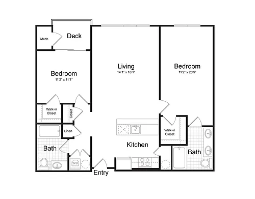Floor plan 2-Bedroom 2-Bathroom | 1,140 sqft