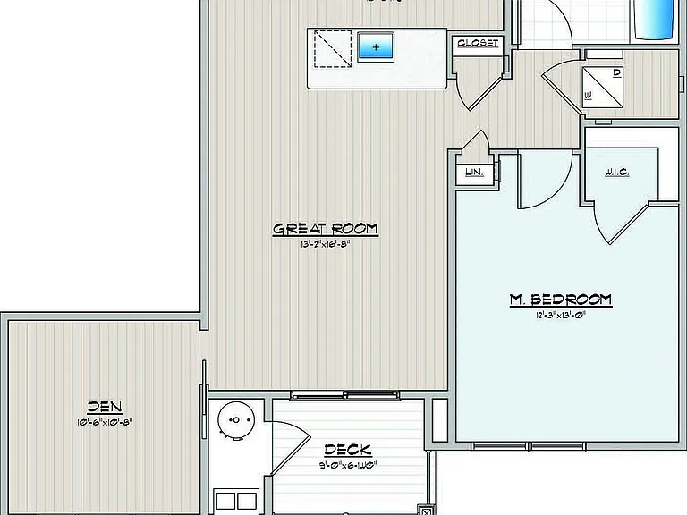 Explore this chic urban condo layout designed with a spacious great room and inviting den. Explore this chic urban condo layout designed with a spacious great room and inviting den.