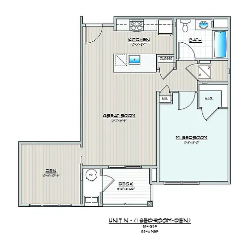 Floor plan 1 Bedroom 1 Bathroom with Den