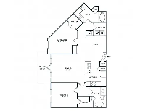 Floor plan B3 (1256 SF)